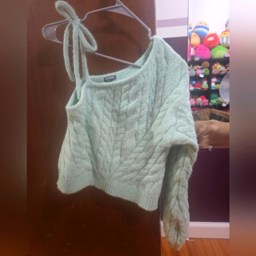 Wild Fable Green Off-the-Shoulder Sweater Cable Knit